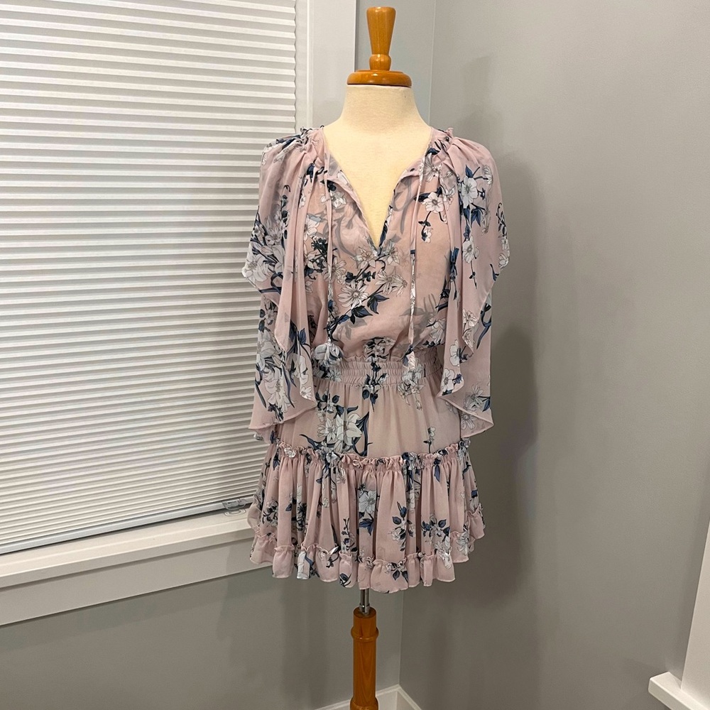 Misa Los Angeles Dust Pink Floral Ruffle Lullu Mini Dress